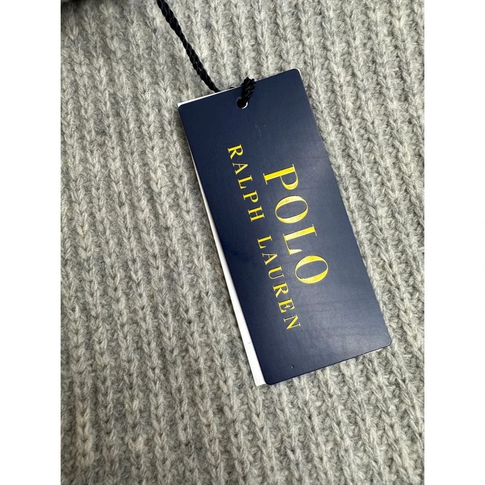 Polo Ralph Lauren Mens Grey Ribbed Wool Blend Scarf Embroidered Pony Logo NWT‎